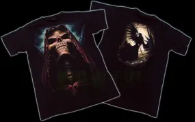 Men's Black Goth T-Shirt Skull Black Angel