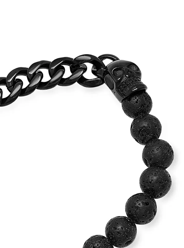 Men's Black Lava Skull and Chain Link Bracelet