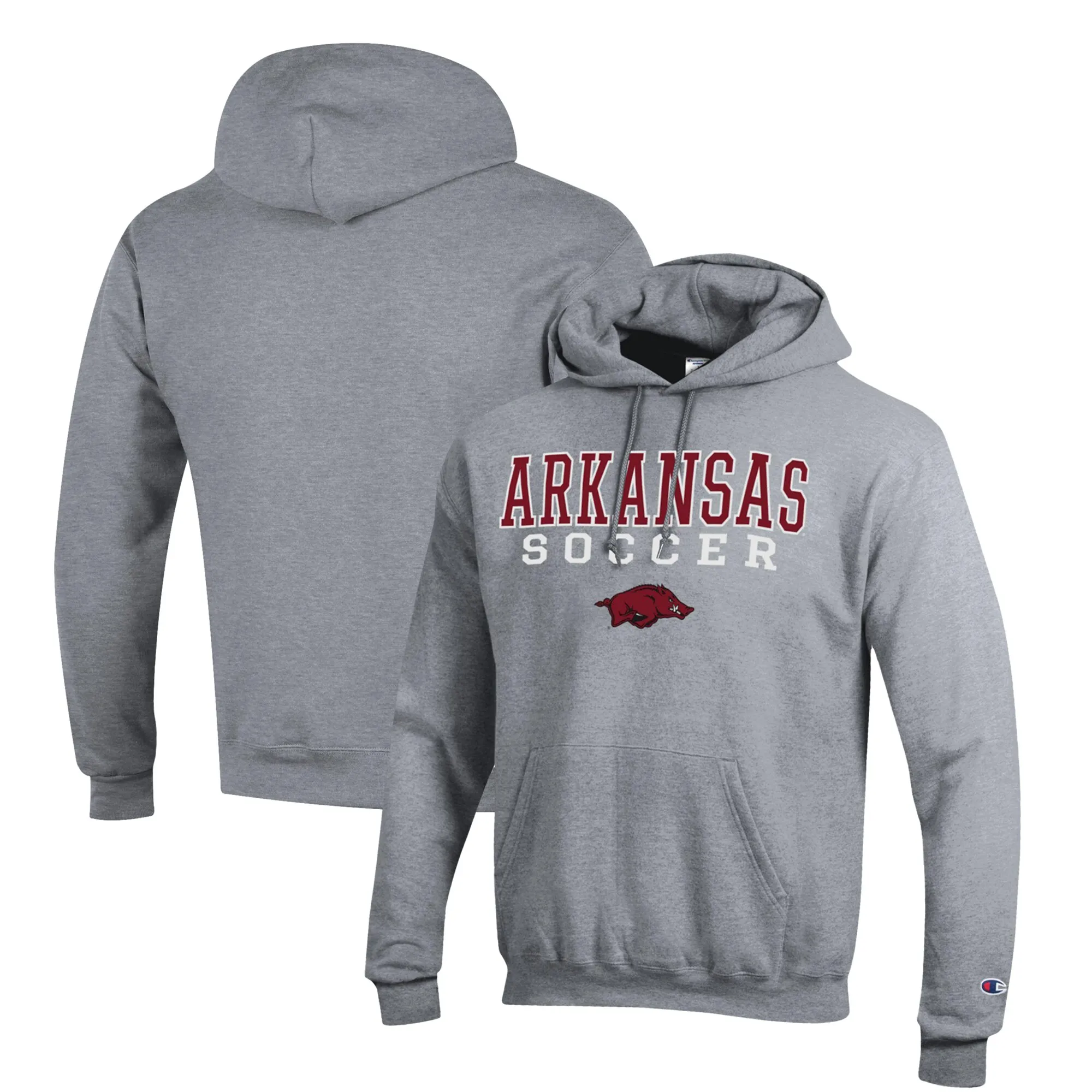 Men's Champion Gray Arkansas Razorbacks Soccer Stack Logo Powerblend Pullover Hoodie