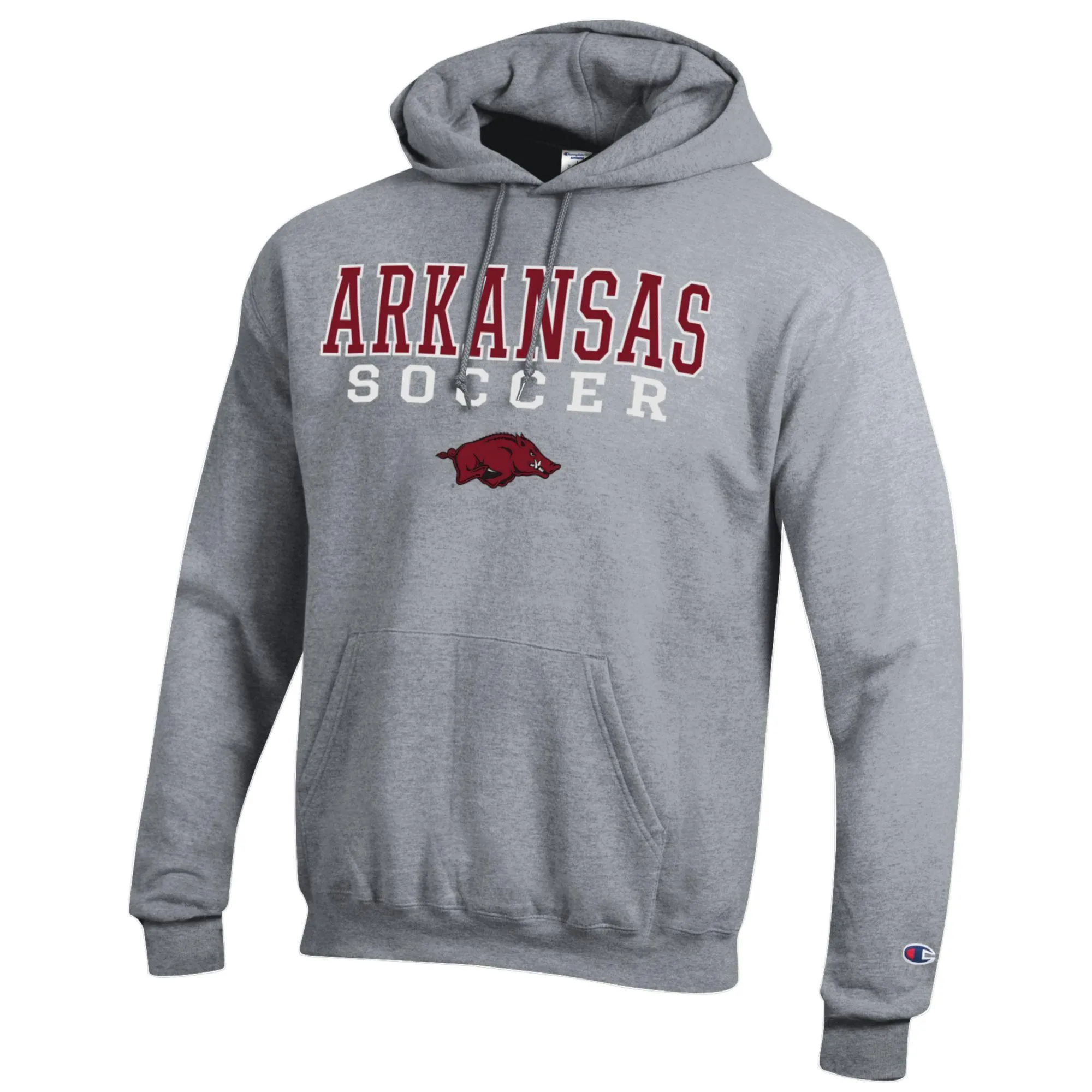 Men's Champion Gray Arkansas Razorbacks Soccer Stack Logo Powerblend Pullover Hoodie