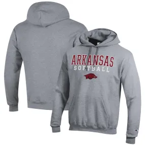 Men's Champion Gray Arkansas Razorbacks Softball Stack Pullover Hoodie