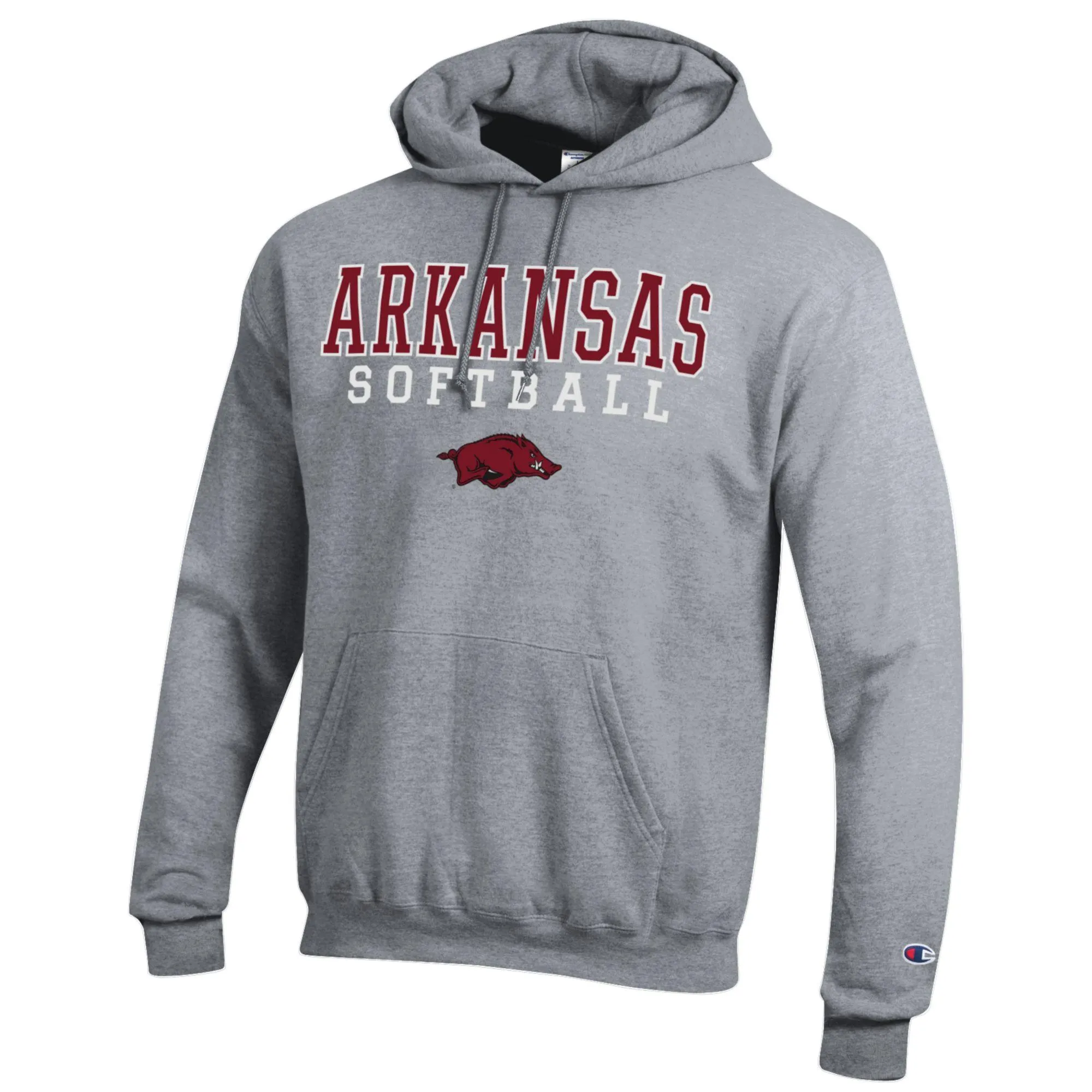 Men's Champion Gray Arkansas Razorbacks Softball Stack Pullover Hoodie