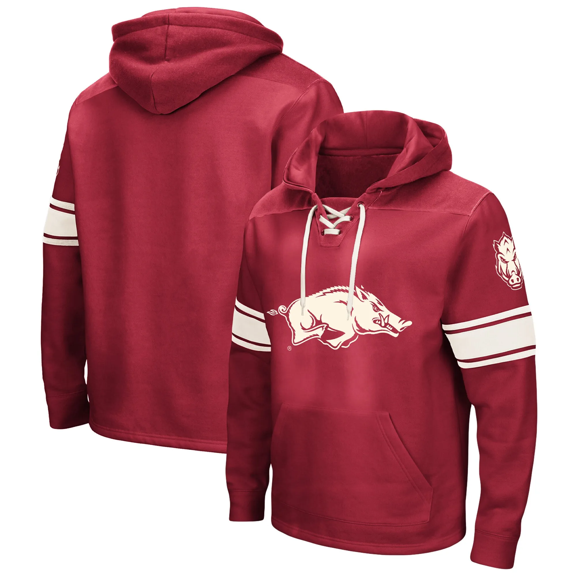 Men's Colosseum Cardinal Arkansas Razorbacks Big & Tall Hockey Lace-Up Pullover Hoodie