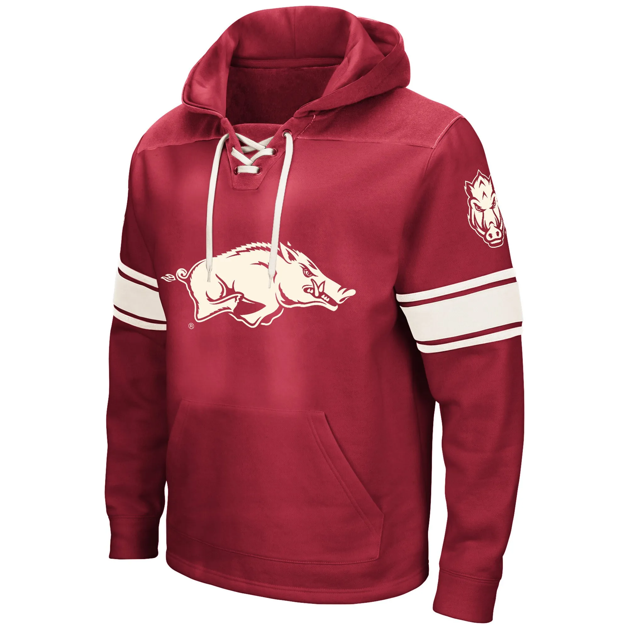 Men's Colosseum Cardinal Arkansas Razorbacks Big & Tall Hockey Lace-Up Pullover Hoodie