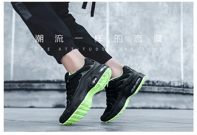 Men's Mesh Black Green Breathable Height Increasing Running Shoes