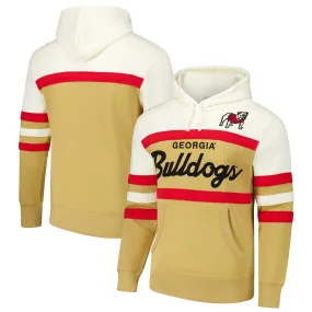 Men's Mitchell & Ness Tan/Cream Georgia Bulldogs Vintage Logo Head Coach Pullover Hoodie