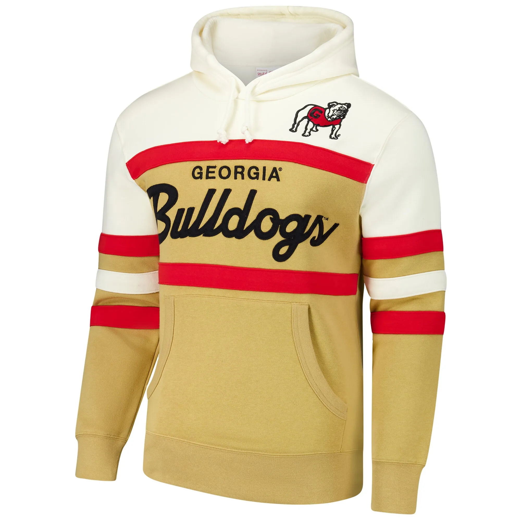 Men's Mitchell & Ness Tan/Cream Georgia Bulldogs Vintage Logo Head Coach Pullover Hoodie