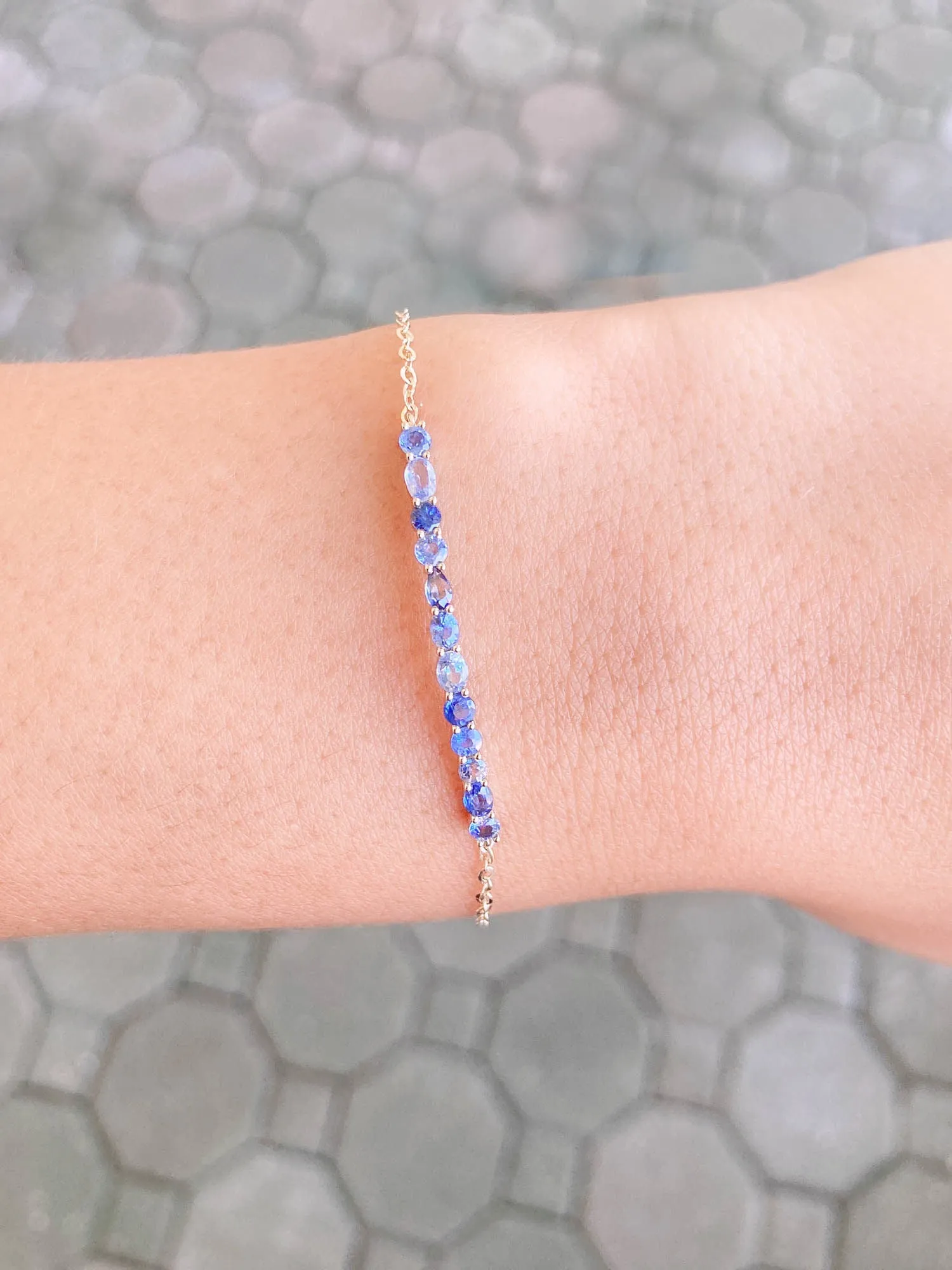 Morse Code LOVE Mixed Sapphire Bracelet 14K Gold R2038