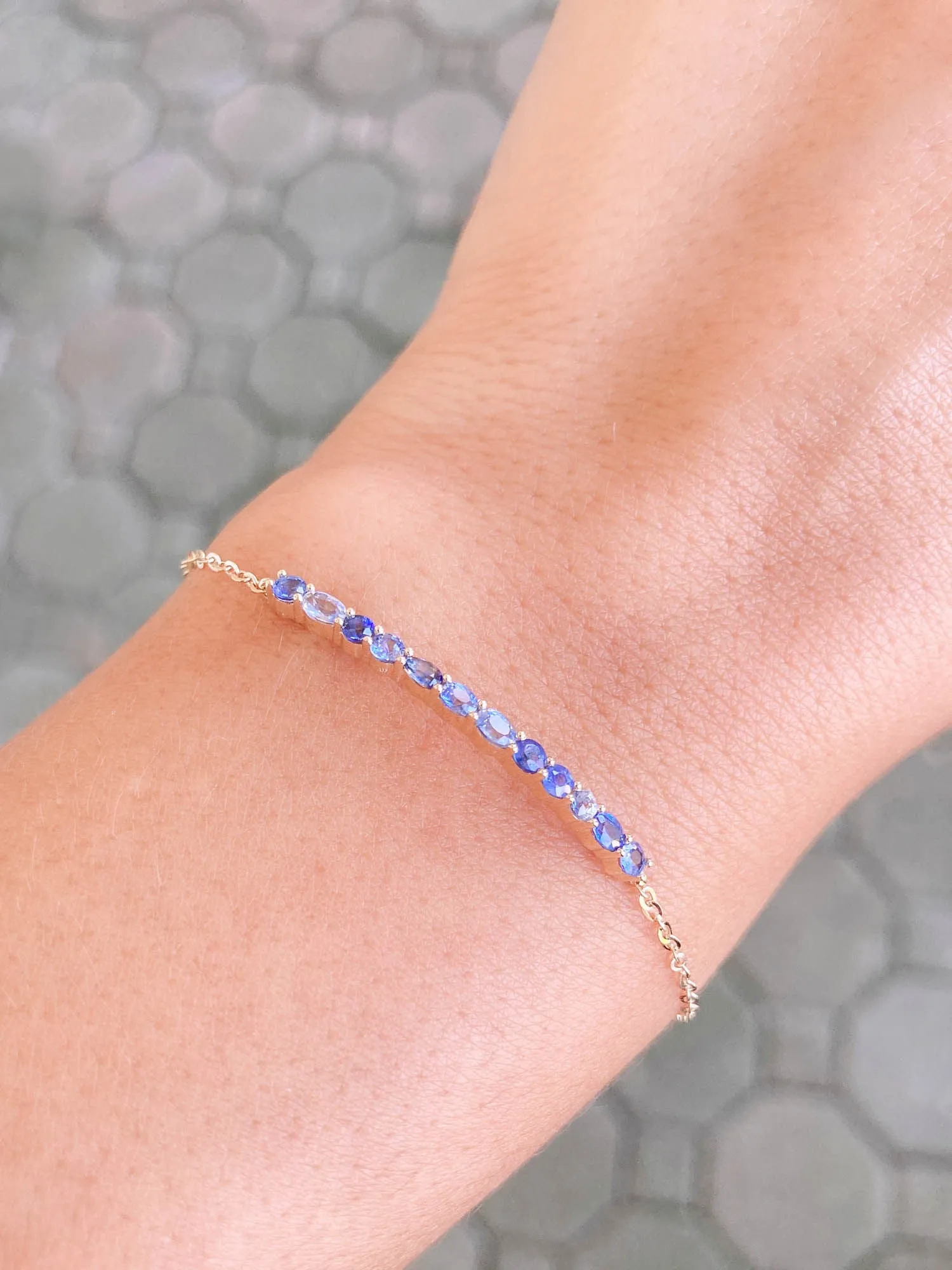 Morse Code LOVE Mixed Sapphire Bracelet 14K Gold R2038