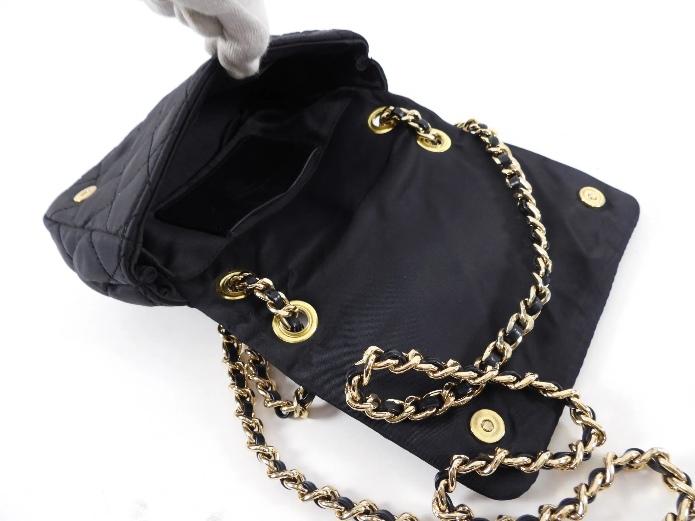 Moschino Black Nylon Logo Stud Chain Flap Bag