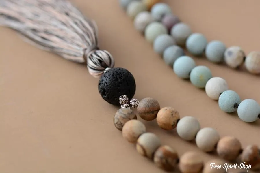 Natural 108 Amazonite Jasper & Lava Stone Bead Mala