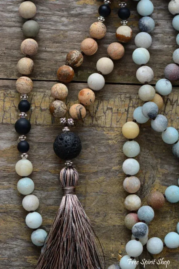 Natural 108 Amazonite Jasper & Lava Stone Bead Mala