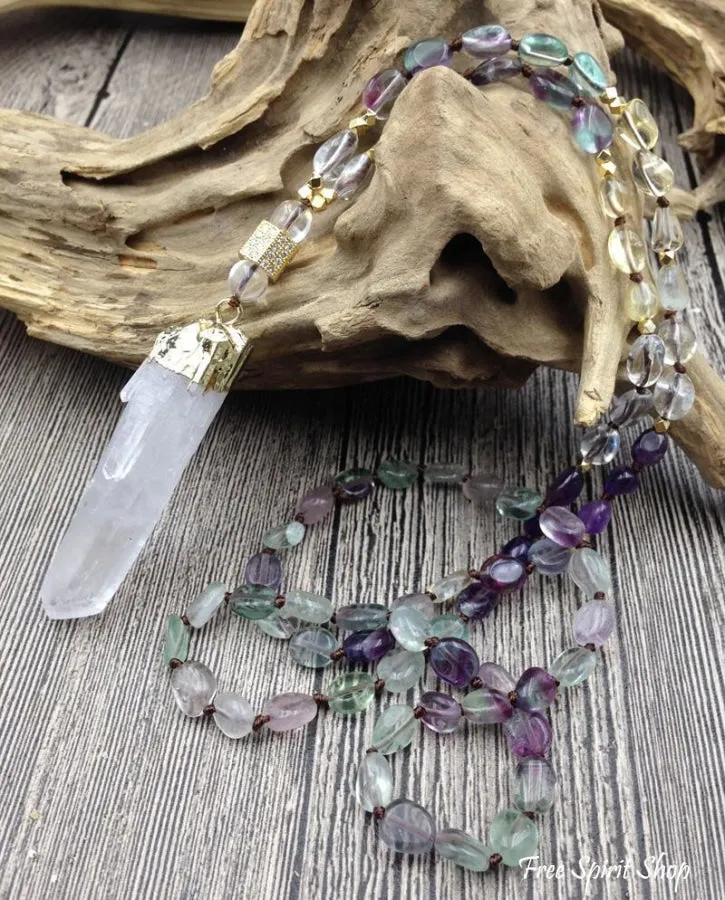 Natural Fluorite & Clear Quartz Gemstone Necklace