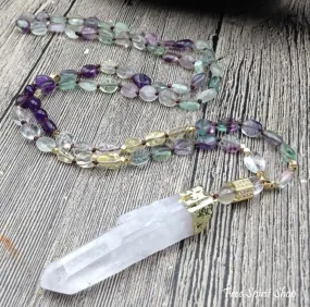 Natural Fluorite & Clear Quartz Gemstone Necklace