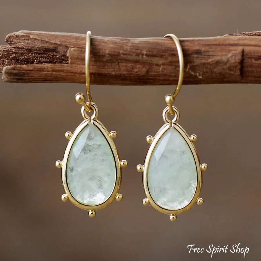 Natural Green Fluorite Crystal Drop Earrings