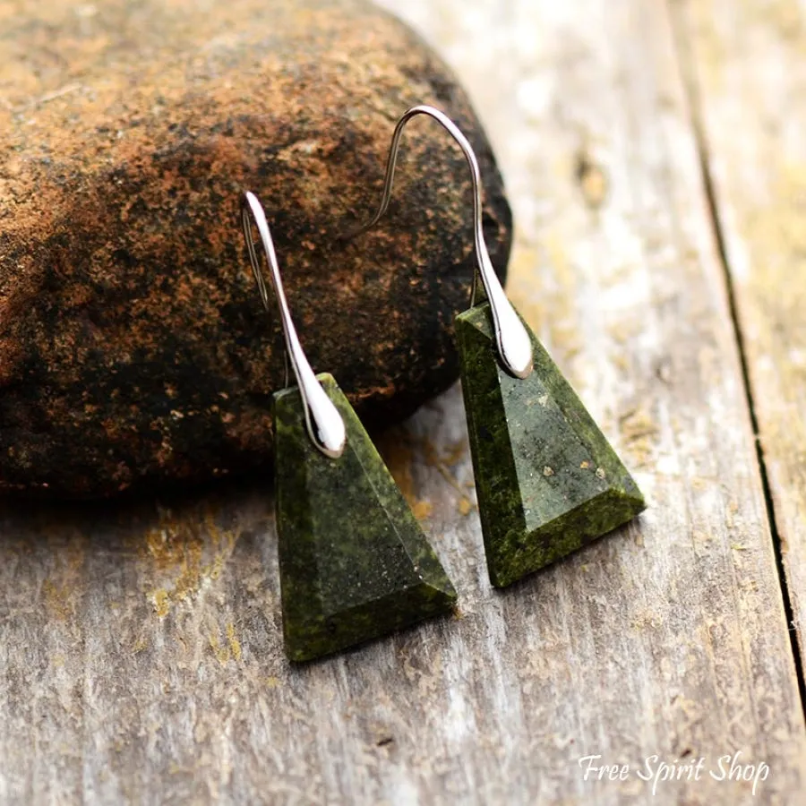 Natural Green Jasper Pyramid Earrings