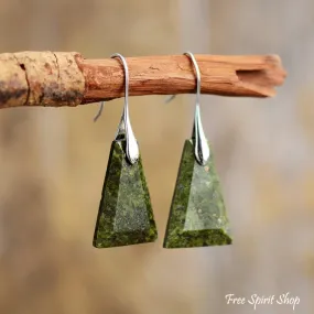 Natural Green Jasper Pyramid Earrings