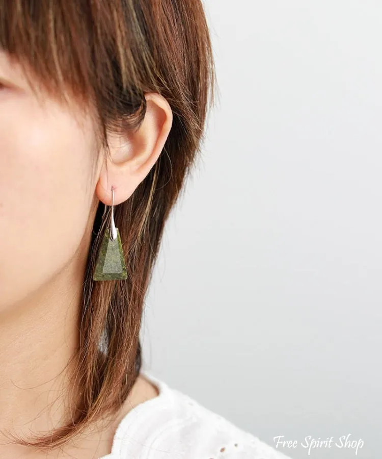 Natural Green Jasper Pyramid Earrings