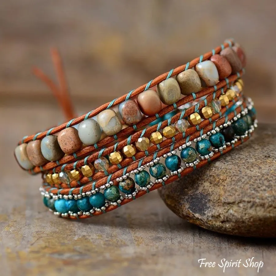 Natural King Jasper & Blue Jasper Wrap Bracelet