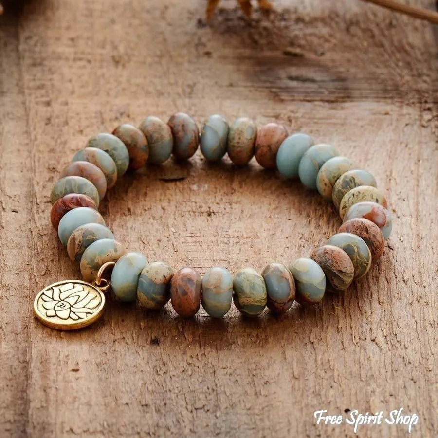 Natural King Jasper & Lotus Flower Bracelet