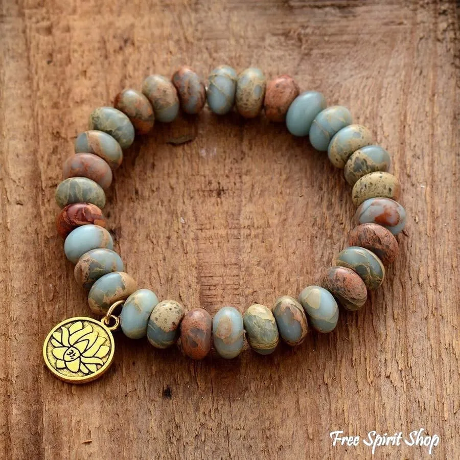 Natural King Jasper & Lotus Flower Bracelet