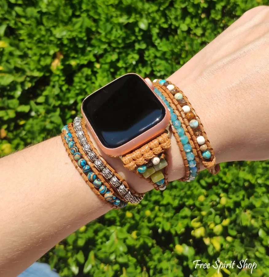 Natural Ocean Jasper Beaded Apple Watch Band