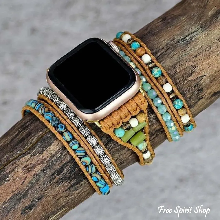 Natural Ocean Jasper Beaded Apple Watch Band