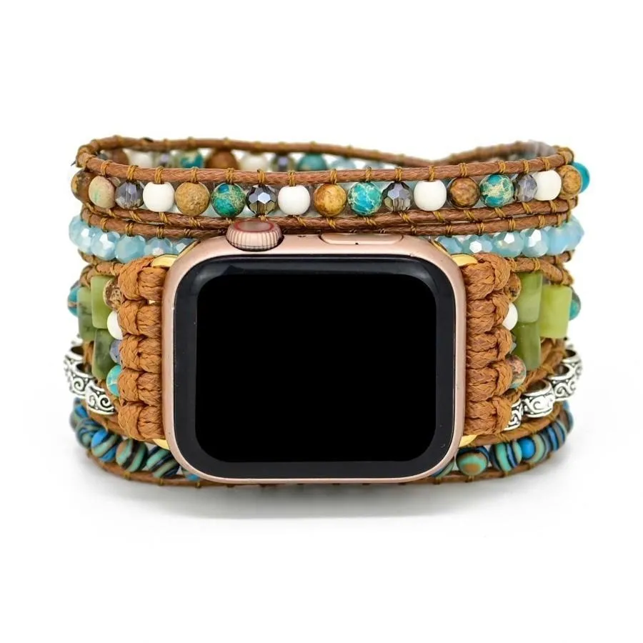 Natural Ocean Jasper Beaded Apple Watch Band