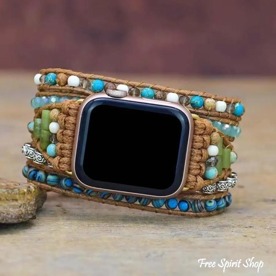 Natural Ocean Jasper Beaded Apple Watch Band