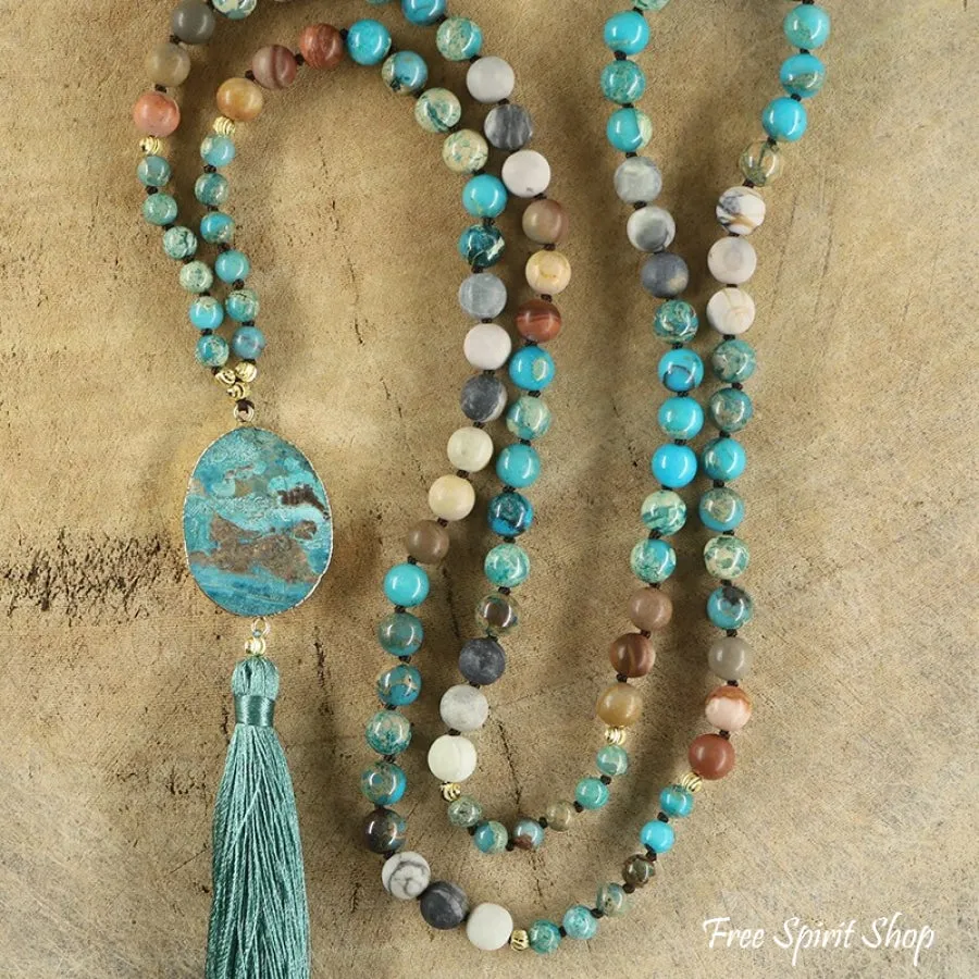 Natural Ocean Jasper Turquoise Howlite & Picture Jasper Bead Necklace