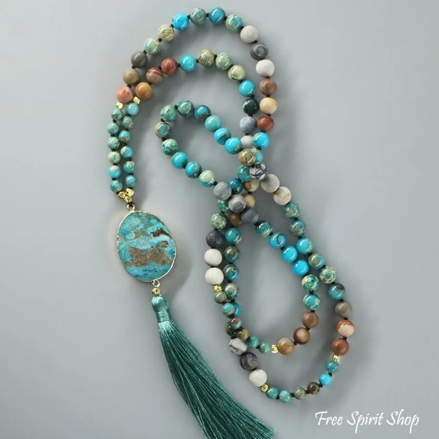 Natural Ocean Jasper Turquoise Howlite & Picture Jasper Bead Necklace