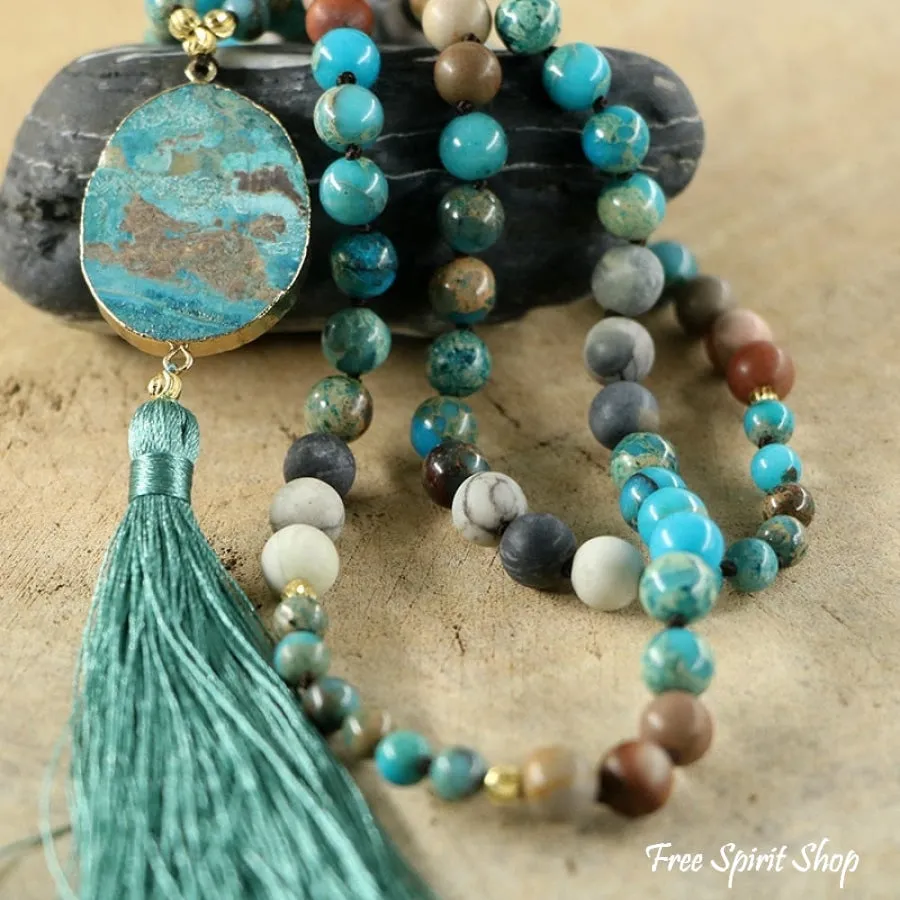 Natural Ocean Jasper Turquoise Howlite & Picture Jasper Bead Necklace