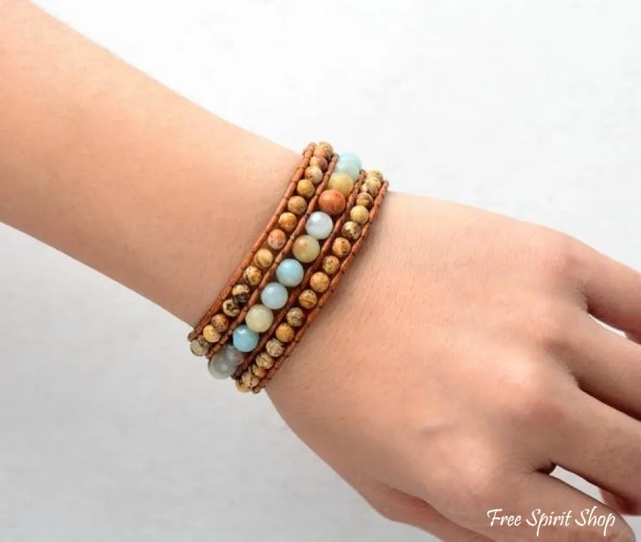 Natural Picture Jasper & Amazonite Bead Bracelet