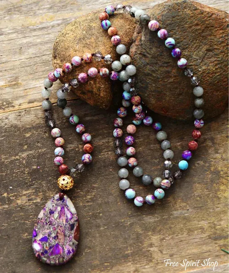 Natural Purple Jasper & Labradorite Beaded Necklace