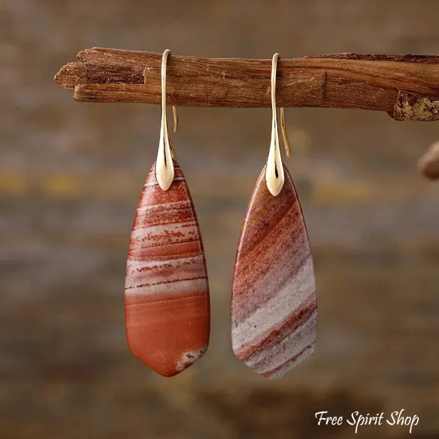 Natural Red Jasper Drop Earrings