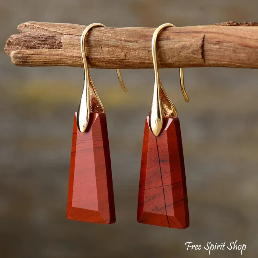 Natural Red Jasper Pyramid Earrings