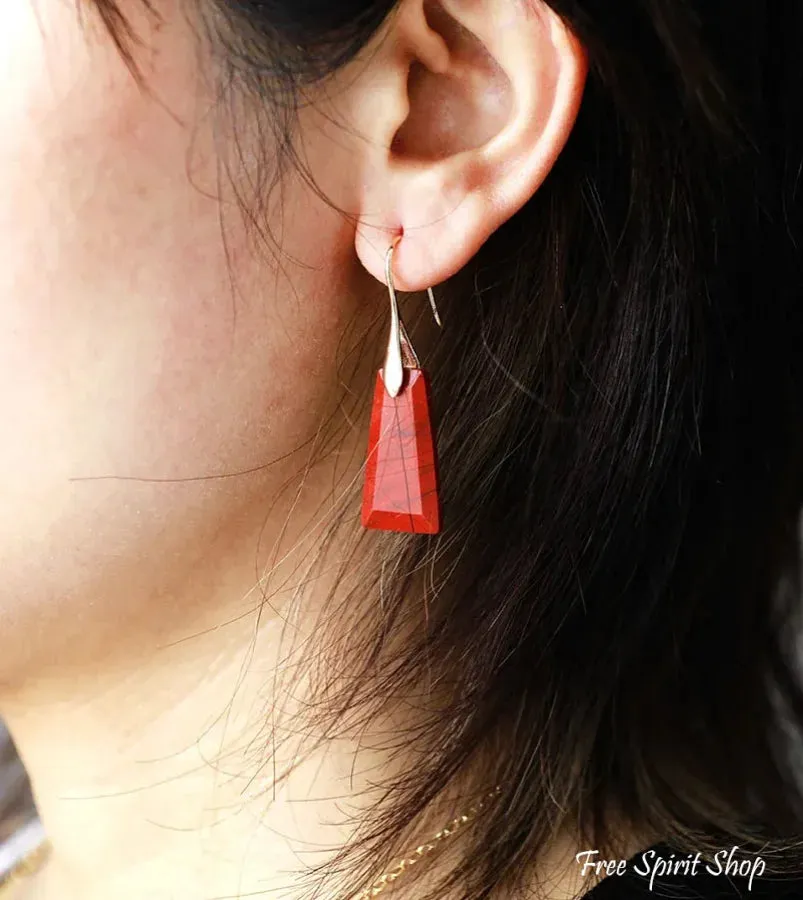 Natural Red Jasper Pyramid Earrings