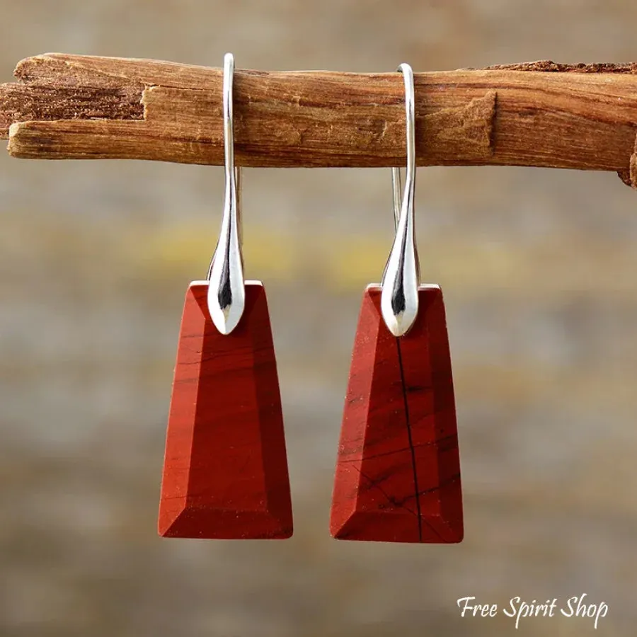 Natural Red Jasper Pyramid Earrings