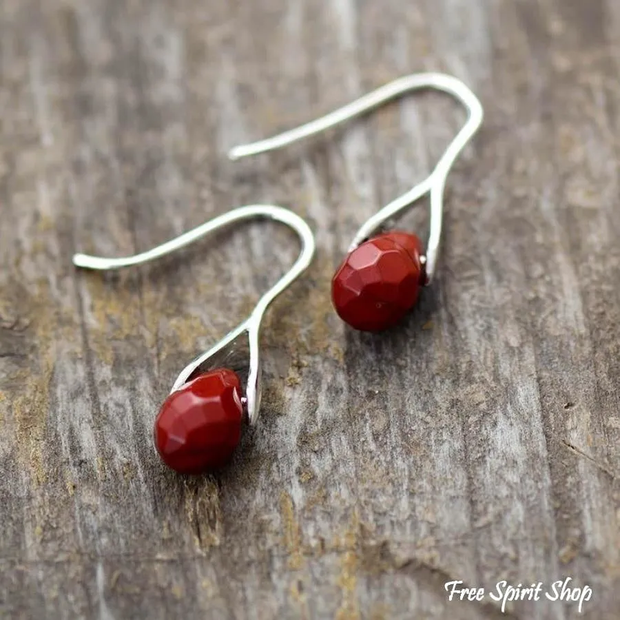 Natural Red Jasper Tear Drop Earrings