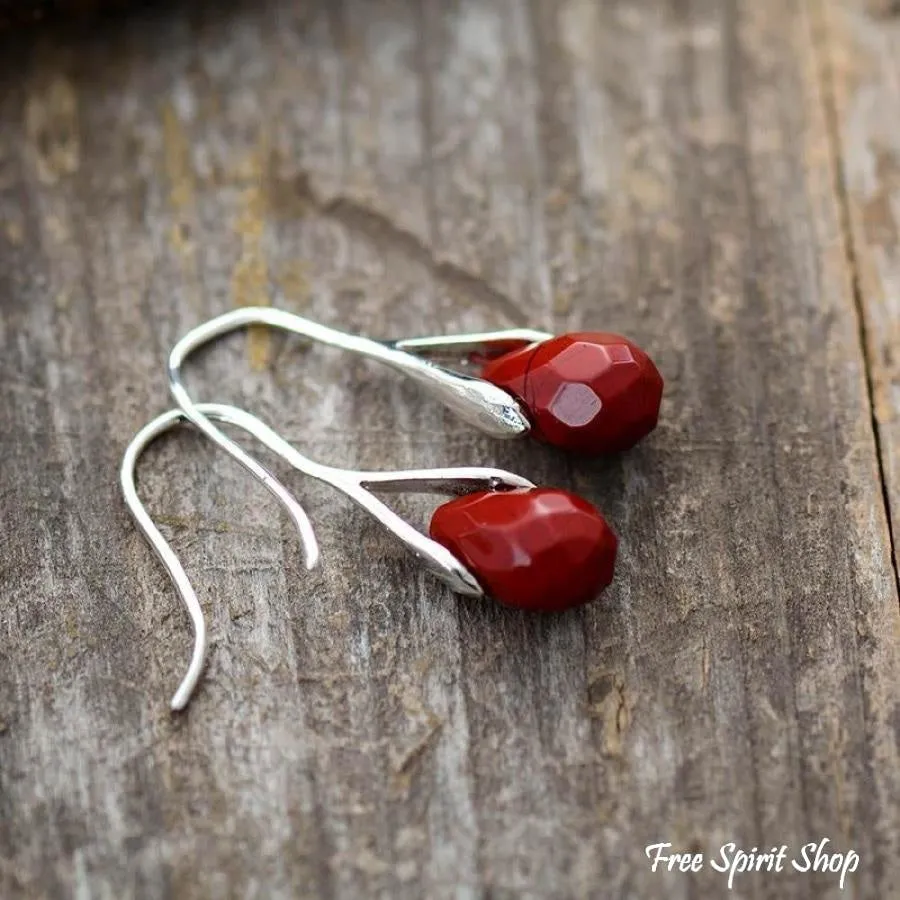 Natural Red Jasper Tear Drop Earrings