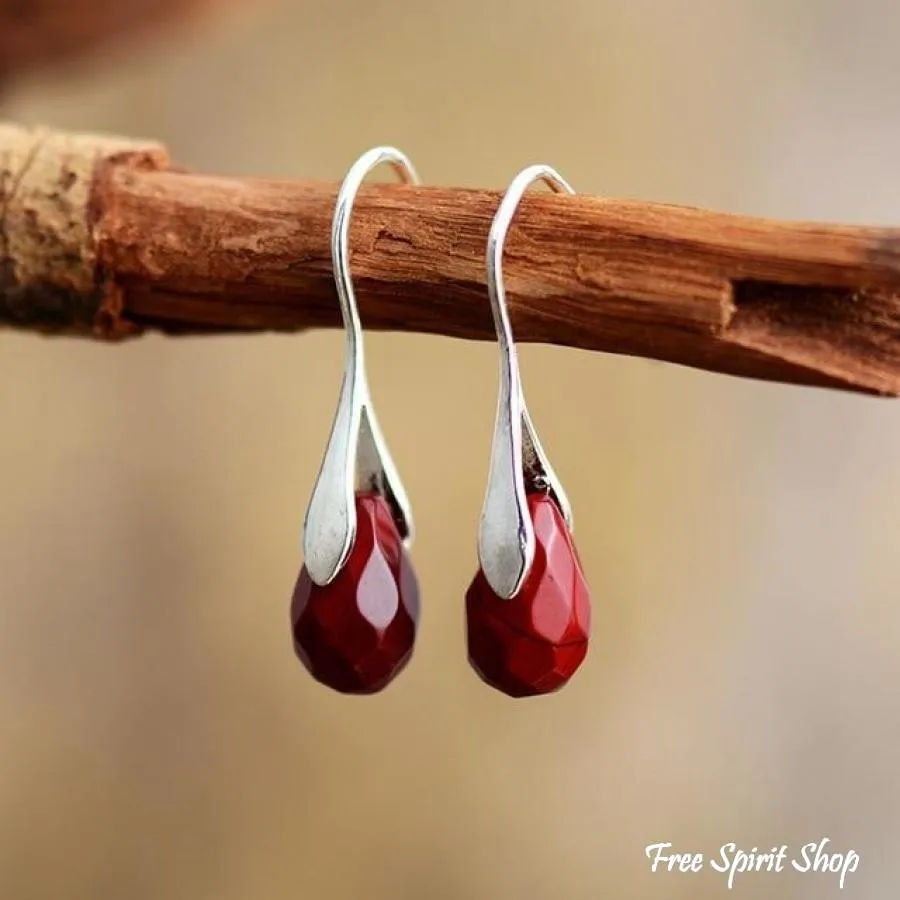 Natural Red Jasper Tear Drop Earrings