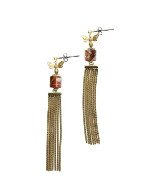 Noreena Jasper With bee Charm Tassel Earrings CE022