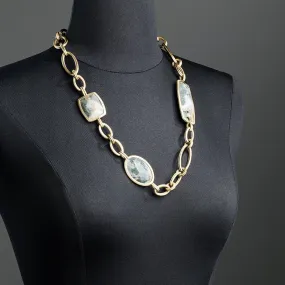 Ocean Jasper Chain Link Necklace, Antiqued Brass