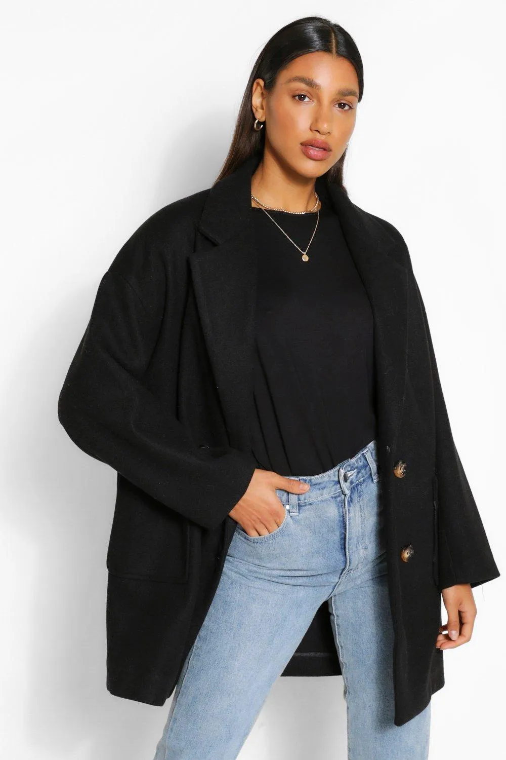 Oversized Double Breasted Wool Look Coat