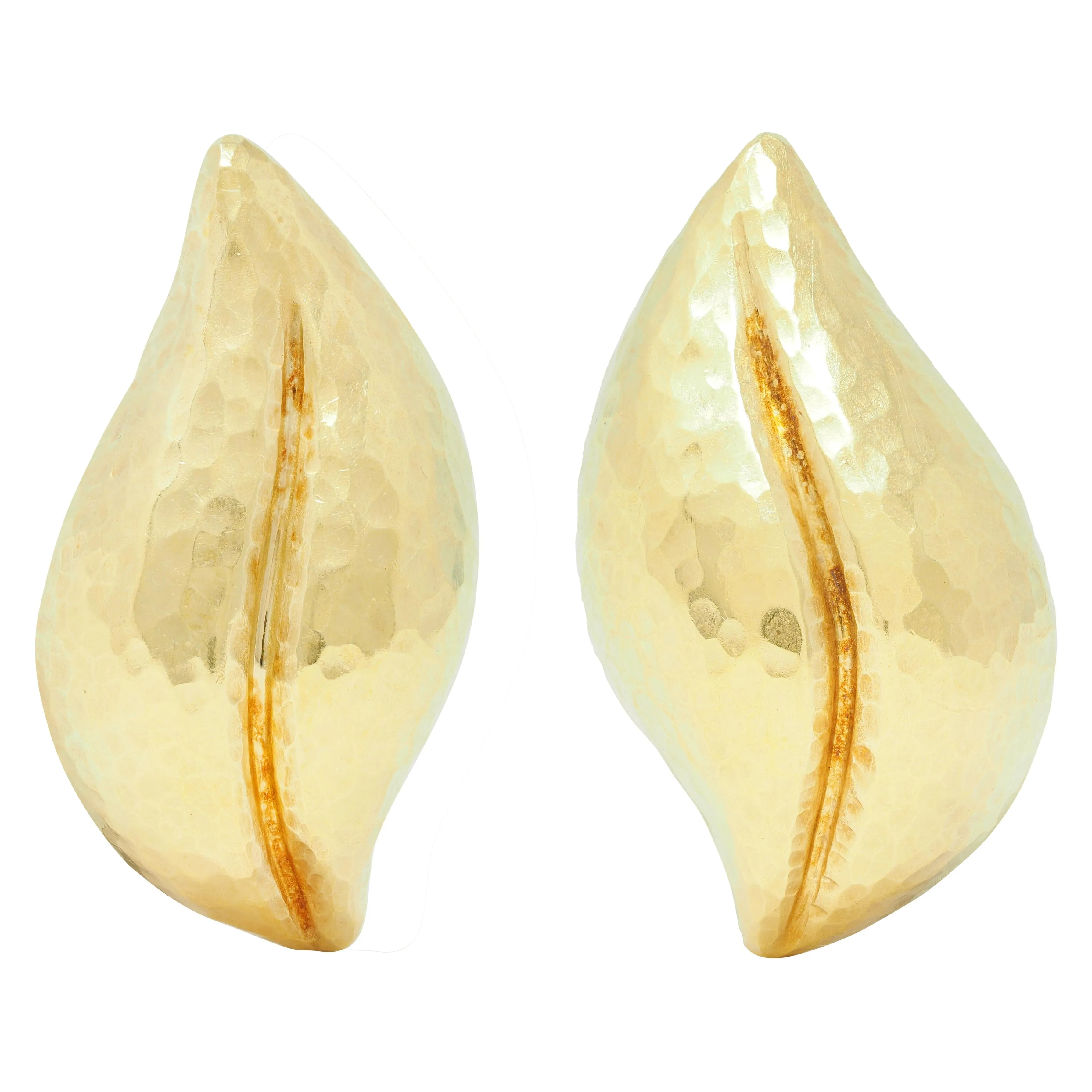 Paloma Picasso Tiffany & Co. 1989 18 Karat Yellow Gold Hammered Leaf Ear-Clip Earrings