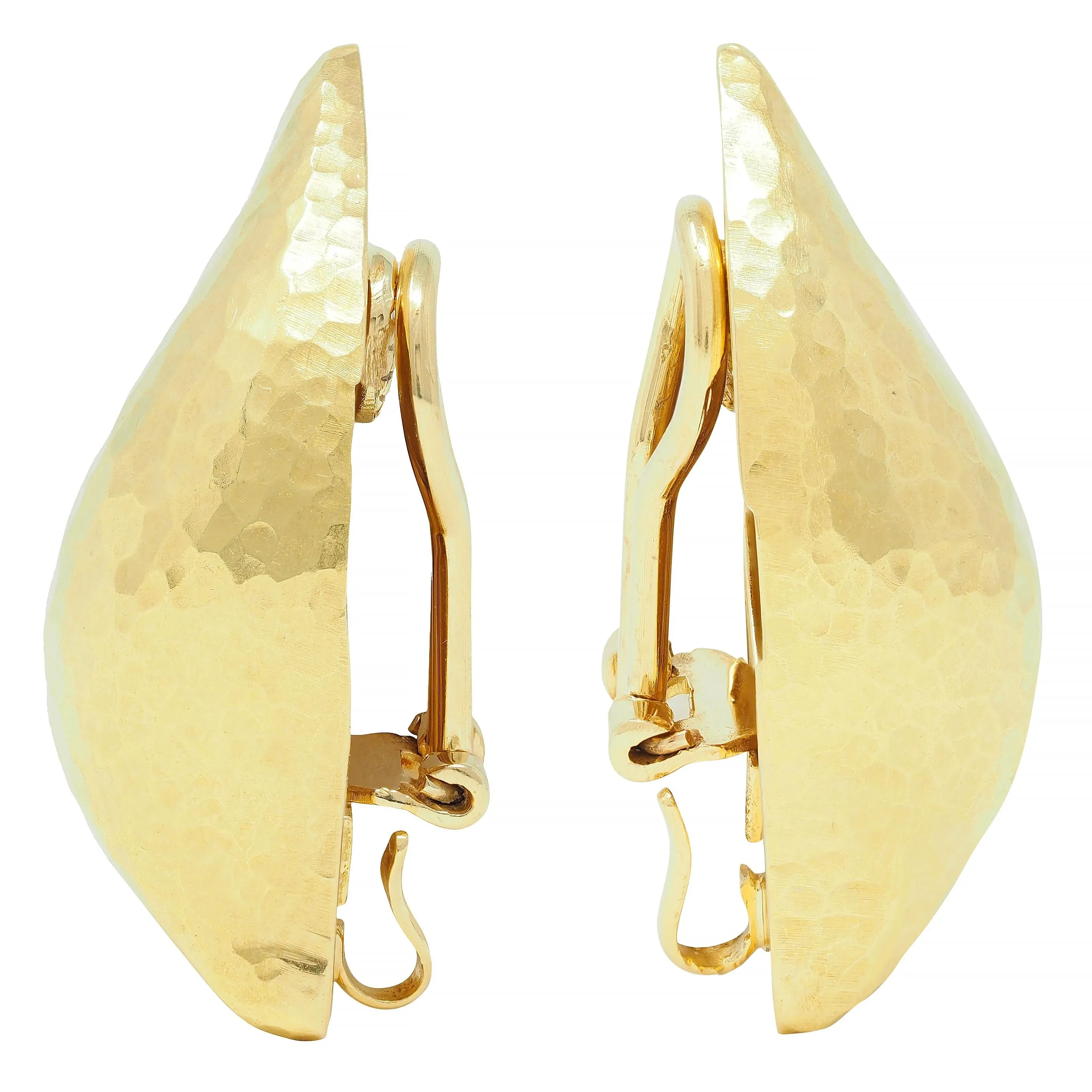 Paloma Picasso Tiffany & Co. 1989 18 Karat Yellow Gold Hammered Leaf Ear-Clip Earrings