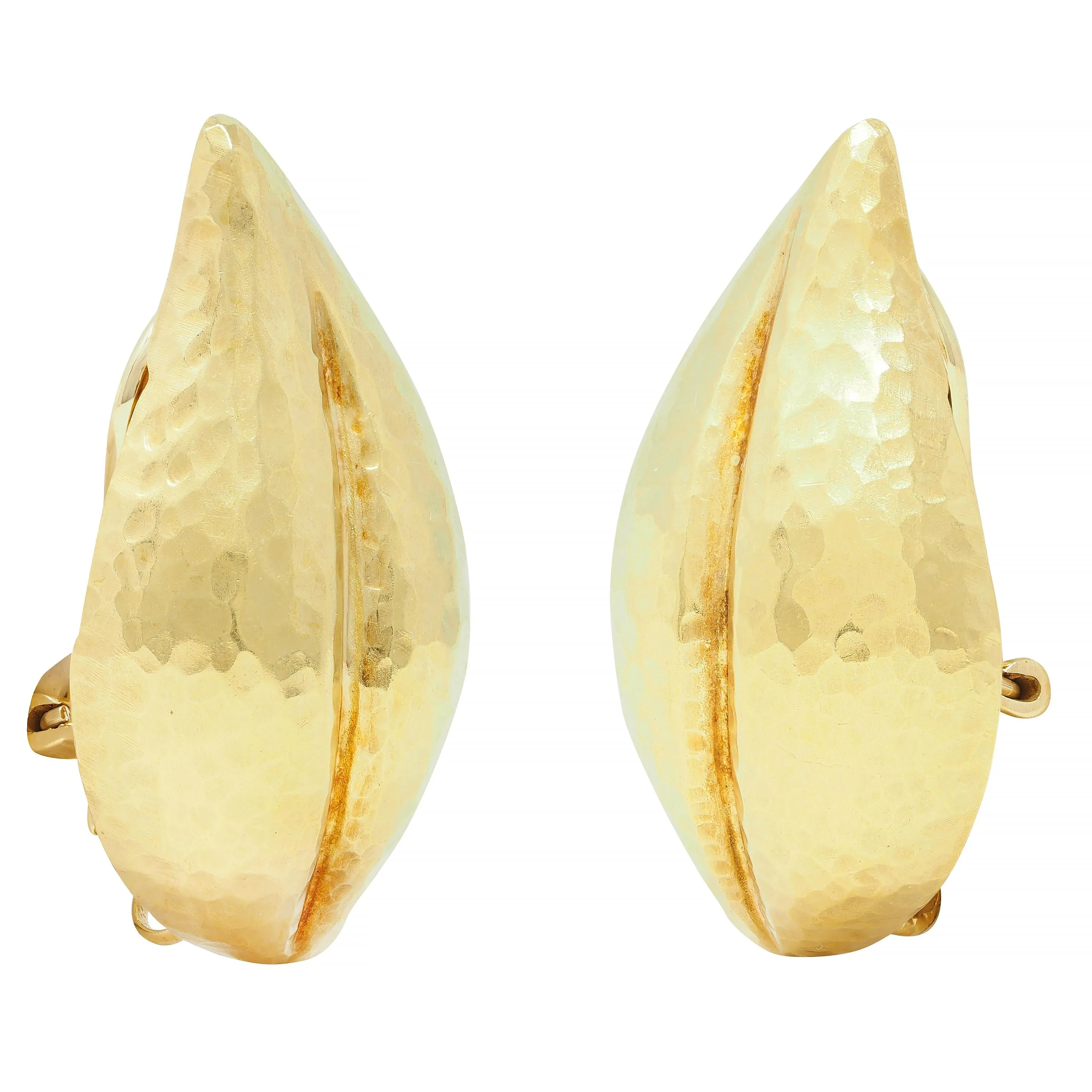 Paloma Picasso Tiffany & Co. 1989 18 Karat Yellow Gold Hammered Leaf Ear-Clip Earrings