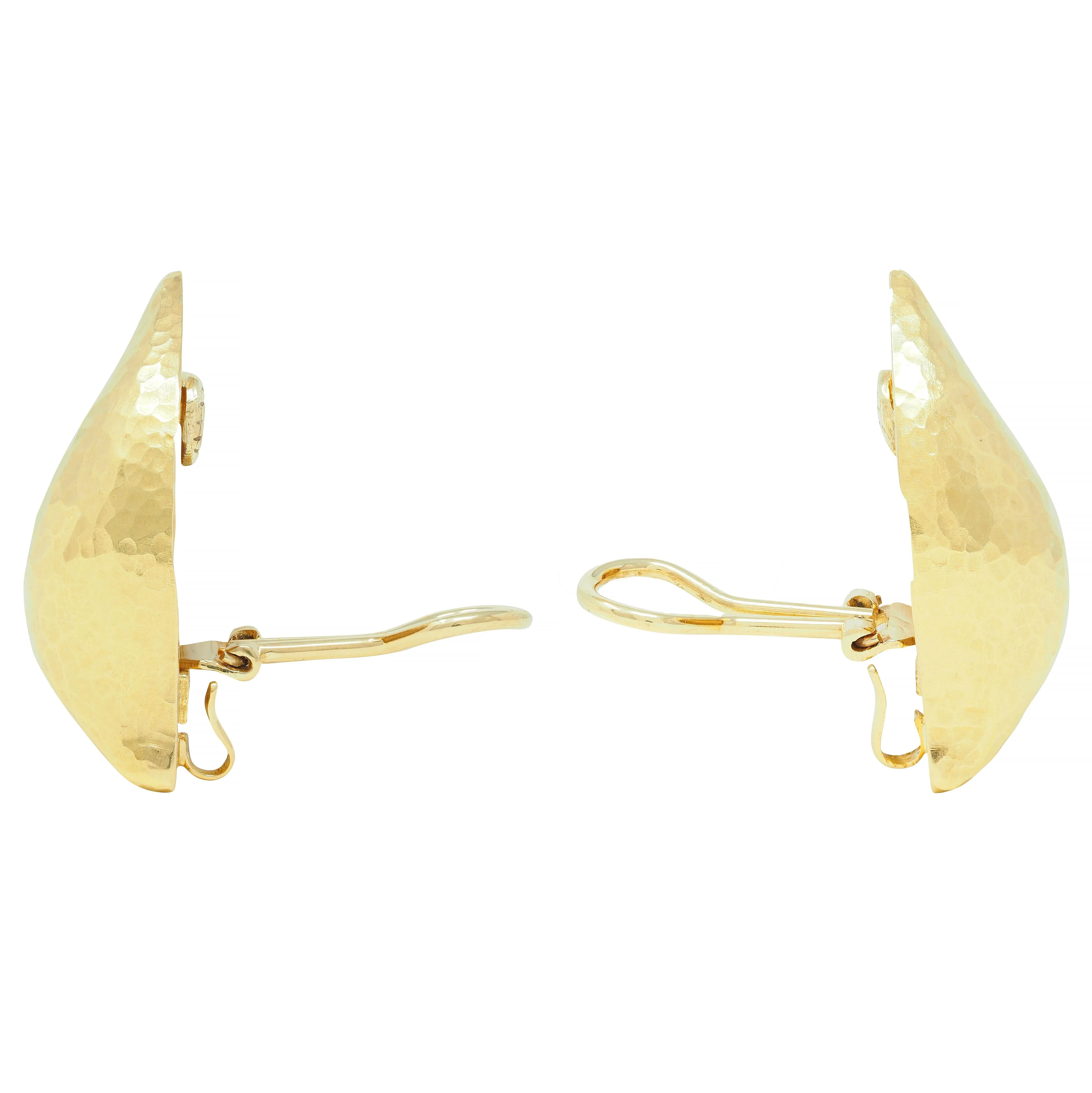 Paloma Picasso Tiffany & Co. 1989 18 Karat Yellow Gold Hammered Leaf Ear-Clip Earrings