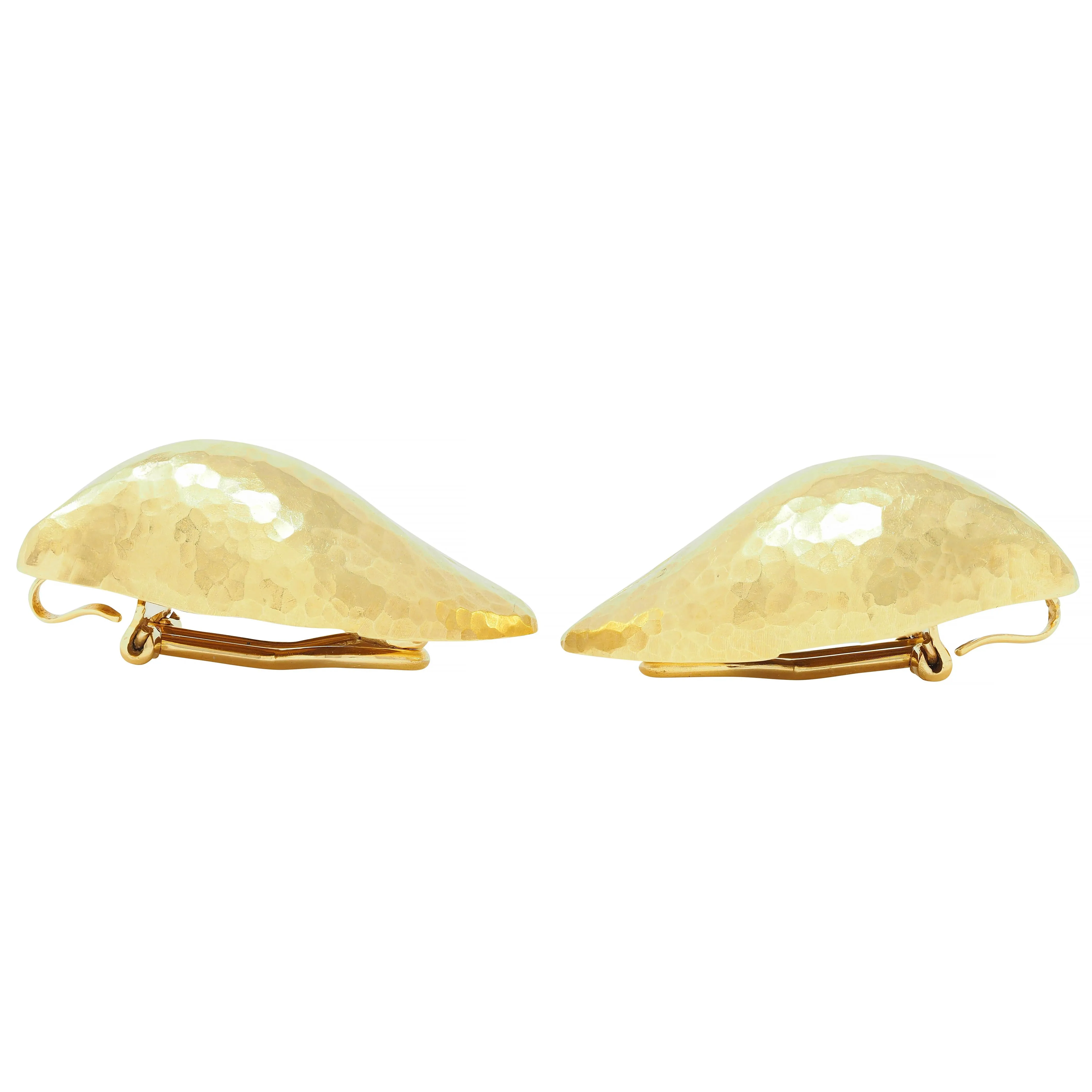 Paloma Picasso Tiffany & Co. 1989 18 Karat Yellow Gold Hammered Leaf Ear-Clip Earrings