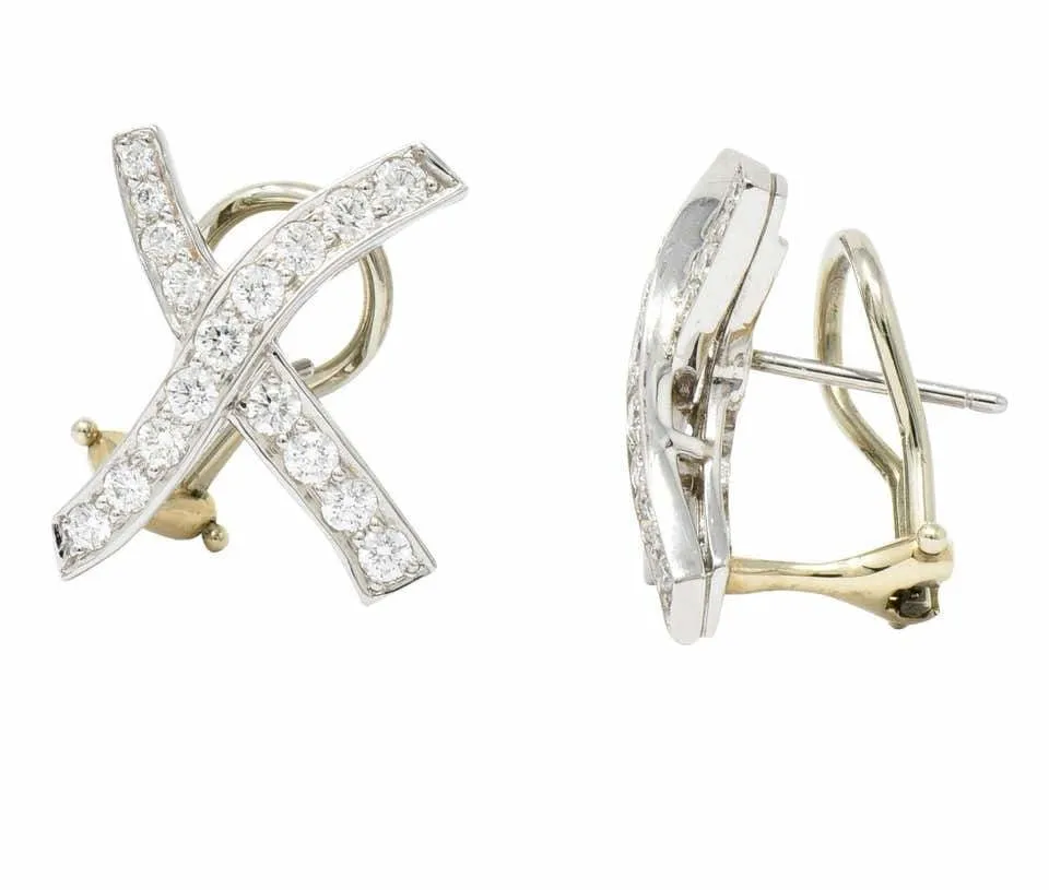 Paloma Picasso Tiffany & Co. Vintage 1.20 Carat Diamond Platinum X Kiss Earrings